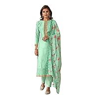 Blue Cotton Silk Women Wear Straight Salwar Kameez Indian Bollywood Muslim Festival Suit 1439