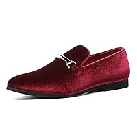 Mens Blue Dress Shoe Prom Velvet Loafers Red Wedding Shoes Horsebit Flat Driving Moccasin Shoes for Men