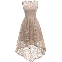 Women's Vintage Floral Lace Sleeveless Hi-Lo Cocktail Formal Swing Dress