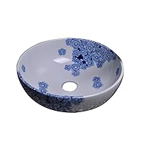 Dawn GVB87024 Ceramic, Hand-Painted Vessel Sink-Round Shape, Blue and White