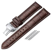 iStrap Leather Watch band -Alligator Grain Embossed Pattern Calfskin Replacement Strap-Stainless Steel Deployment Buckle with Push Buttons-Bracelet for Men Women-18mm 19mm 20mm 21mm 22mm 24mm