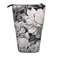 BREAUX Floral Graphite Print Expandable Storage Bag, Vertical Storage Bag, Expandable Cosmetic Bag