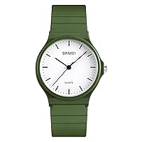 シンプルなデザインのアナログ腕時計 樹脂バンド メンズ/レディース 学生用腕時計, アーミーグリーン, 3.3 cm, アナログ腕時計。