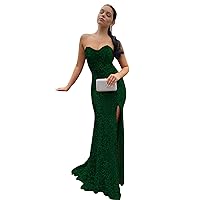 Sequins Bridesmaid Dresses Sweetheart Long Prom Evening Party Gown Mermaid Split Bodycon Formal Dress for Women