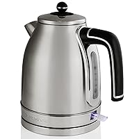 Electric Stainless Steel Hot Water Kettle 1.7 Liter Victoria Collection, 1500 Watt Power Tea Maker Boiler with Auto Shut-Off Boil Dry Protection Removable Filter and Water Gauge, Silver KS777S
