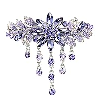 Luxury Hair Barrettes Flower Tassel Design Spring Clip Rhinestone Hairpin Crystal Hair Clip Hair Accessories for Women Girls (Purple)