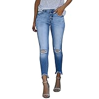 Denim Stretch Tummy Control Jeans for Women Casual Shaping Pull On Boyfriend Denim Pants Trendy Mid Waisted Skinny