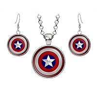 Captain Necklace, Superhero Pendant, Comic Book Gift, Comics Earrings, Superhero League Necklace, Image Under Glass Jewelry