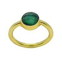 Green Onyx 8 MM Round Checker Cut Gold Plated Brass Ring Jewelry