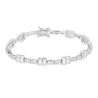 DECADENCE Sterling Silver Rhodium Round & Baguette Cubic Zirconia Stations 7