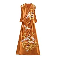 Spring Summer Chinese Style Hanfu,Elegant Phoenix Embroidery,Women's Loose Dress