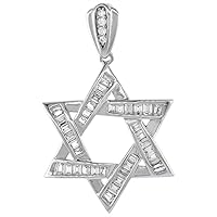 1 inch Sterling Silver Baguette Cubic Zirconia Star of David Necklace Rhodium Finish 16-24 inch