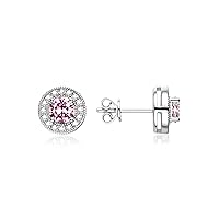 14K White Gold Halo Stud Earrings - 4MM Round Gemstone & Diamonds - Exquisite Birthstone Jewelry for Women & Girls