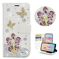 STENES Bling Wallet Phone Case Compatible with Samsung Galaxy Note 10 - Stylish - 3D Handmade Luxury Fowers Butterfly Leather Cover Case - Purple