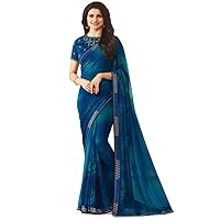 Indian Wedding Bollywood Women's Partywear Printed Saree with Stone Unstitched Blouse-A18