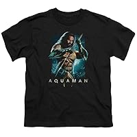 Aquaman Movie Kids T-Shirt Posing with Trident Black Tee
