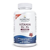 Vitamin D3 + K2 Gummies, Pomegranate - 120 Gummies - 1000 IU Vitamin D3 + 45 mcg Vitamin K2 - Great Taste - Bone Health, Promotes Healthy Muscle Function - Non-GMO - 120 Servings