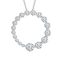 2 Ct Round Cut D/VVS1 Graduated Diamond Circle Pendant Necklace 14K White Gold Over 925 Sterling Silver