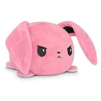 TeeTurtle Reversible Bunny Plushie - Sensory Fidget Toy for Stress Relief | Happy + Angry White & Pink with Rainbow Ears