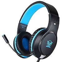 Gaming Headset for Xbox One, PS4, Nintendo Switch, Stereo Bass Surround 3.5mm Headsets, Over-Ear Headphones with Noise Cancelling Micophone for Laptop PC Mac iPad Smartphones (Blue)