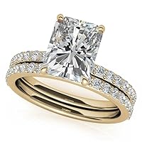 10K Solid Yellow Gold Handmade Engagement Ring 2 CT Radiant Cut Moissanite Diamond Solitaire Wedding/Bridal Ring for Womens/Her Propose Ring Set