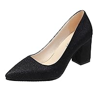 Woman's Formal Block Heel Pumps Pointed Toe Fashion Wedding Party Work Shoes