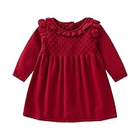 Girls Sweater Dress Solid Knit Sweater Spring Winter Long Sleeve Thick Princess Dress Musically Sweater