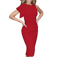 Women Elegant Ruched Bodycon Business Cocktail Dresses