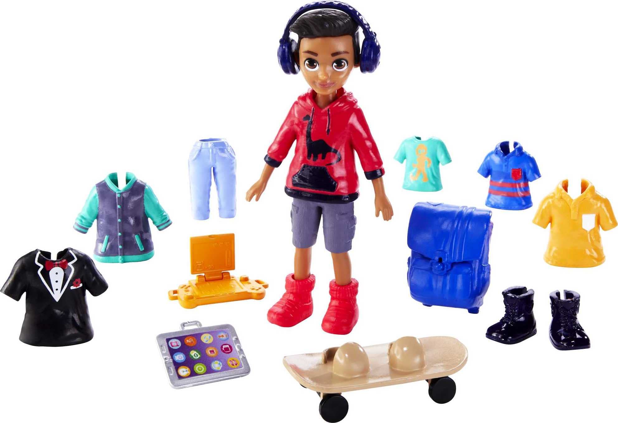 Polly Pocket Travel Toy Playset with Four (3-Inch) Dolls and 40+ Fashion Accessories, Themed Characters Fashion Pack (Amazon Exclusive)