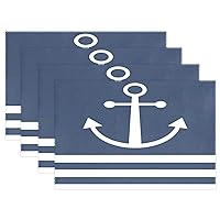 visesunny Nautical Stripe Anchor Blue Placemat Table Mat Desktop Decoration Placemats Set of 6 Non Slip Stain Heat Resistant for Dining Home Kitchen Indoor 12x18 in