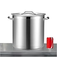 32 Quart Large Stock Pot with Lid, NSF Listed, 3-Ply Clad Base, 18/8 Stainless Steel Cooking Pot, Commercial Cookware for Soup, Stew & Sauce, Riveted Silicone Handle, Induction Ready