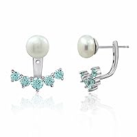 Amazon Collection Platinum-Plated Sterling Infinite Elements Cubic Zirconia Freshwater Cultured Pearl with White Earring Jackets