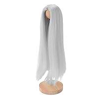 Long Straight Doll Wig, Doll Wig Handmade Elastic Professional Soft Heat Resistant Simulation for Doll Making (Silver Grey White)