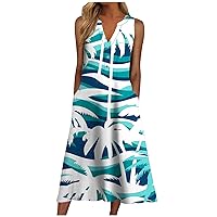 joysale Women's Summer Dresses 2024 Beach Casual Sleeveless Fashion Digital Floral Print Tank Loose Sundress with Pocket
