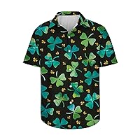 Mens St Patricks Day Shirts Green Printed Short Sleeve Hawaiian T-Shirt Irish Clover Tee Short Sleeve Aloha Shirt