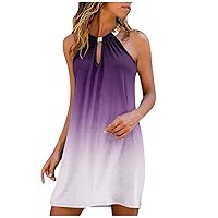 Women Dress, Vacation Outfits for Vestidos Cortos Fitted Summer Dress Women's Fashion Printed Strapless Hanging Neck Sleeveless Dress A Wedding Women's Maxi Long Dresses T Shirt (XL, Purple)