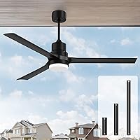Ceiling Fans with Lights and Remote, 60 inch Black Outdoor Ceiling Fan with Remote, Light Adjustable 6 Speeds Modern Fan with Reversible DC Motor for Patio Bedroom Living Room USW.