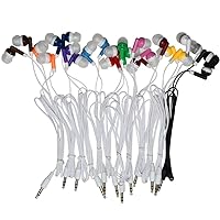 10 Pack Earphones Earbuds Headphones 3.5mm Plug Disposable, 12 Assorted Colors (Individually Bagged), Ideal for Children, Kids, Students, Classrooms, Libraries, Bulk Wholesale Pricing