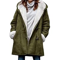 YangMeng Womens Warm Winter Parka Coat Side Horn Buttons Fleece Lined Long Thichkened Winter Jacket with Faux Fur Ruff (Olive Green,L)