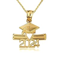 Fine 10k Gold Class Of 2024 Graduation Cap & Diploma Heart Pendant Necklace