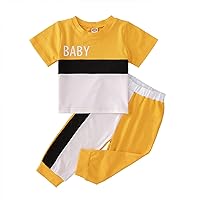 ACSUSS Toddler Baby Girls Athletic Sportswear Short Sleeve Letter Print Tops + Elastic Waistband Pants