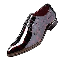 Men Fashion Dress Business Shoe Pointed Toe Floral Patent Leather Lace Up Oxford Black Brown Red Grey