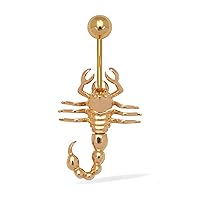 14k Gold 14-Gauge Scorpion Drop Body Jewelry Belly Ring (yellow or white)