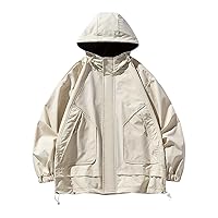 Men's Hooded Windbreaker Jackets Plain Outdoor Sports Hiking Jacket Windproof Coat Zip Up Hoodies Overcoat Outerwear