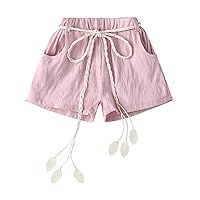 Kid Clothes Girl Summer Pink Solid Color Print Casual Short with Knitted Belt Leaf Shape for 2 4t Workout Clothes
