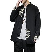 Autumn Winter Jackets For Men Cotton Linen Retro Embroidery Splicing Tang Suit Hanfu Traditional Clothing