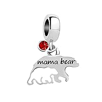 Mama Bear Mom Bead Charms for Bracelets for Women Birthstone Crystal Charm Beads Gifts