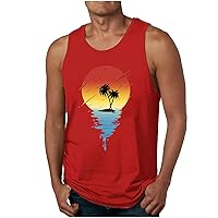 Men's Palm Tree Print Tank Tops Summer Regular-Fit Sleeveless Top Hawaiian Tropical Beach Shirts Workout Sports Tee