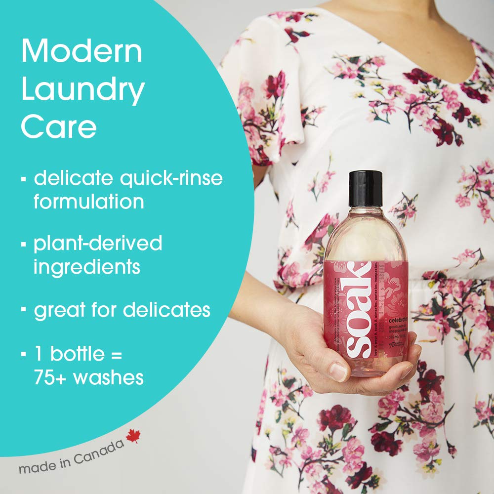Soak Laundry Soap – No Rinse, Plant Derived Hand Wash Detergent - 375 ml / 12 fl. oz, 75+ Washes (Celebration)