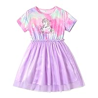 PATPAT Little Big Girl Dresses Short Sleeves Casual Birthday Dress with Star Print Tutu Skirt